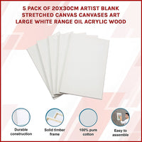5 pack of 20x30cm Artist Blank Stretched Canvas Canvases Art Large White Range Oil Acrylic Wood Baby & Kids Kings Warehouse 