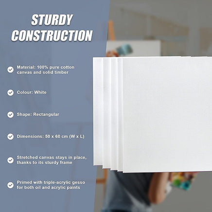 5 pack of 50x60cm Artist Blank Stretched Canvas Canvases Art Large White Range Oil Acrylic Wood Baby & Kids Kings Warehouse 