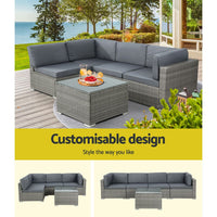 5-Piece Outdoor Sofa Set Wicker Couch Lounge Setting 4 Seater Grey Furniture Kings Warehouse 