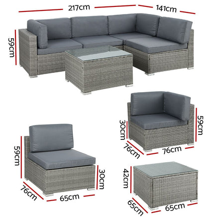 5-Piece Outdoor Sofa Set Wicker Couch Lounge Setting 4 Seater Grey Furniture Kings Warehouse 