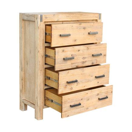 5 Pieces Bedroom Suite in Solid Wood Veneered Acacia Construction Timber Slat King Single Size Oak Colour Bed, Bedside Table , Tallboy & Dresser Furniture Kings Warehouse 