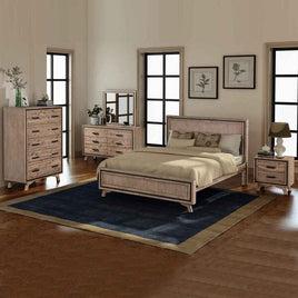 5 Pieces Bedroom Suite King Size Silver Brush in Acacia Wood Construction Bed, Bedside Table, Tallboy & Dresser Furniture Kings Warehouse