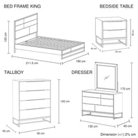 5 Pieces Bedroom Suite made in Solid Wood Acacia Veneered King Size Oak Colour Bed, Bedside Table, Tallboy & Dresser Furniture Kings Warehouse 