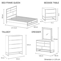 5 Pieces Bedroom Suite made in Solid Wood Acacia Veneered Queen Size Oak Colour Bed, Bedside Table, Tallboy & Dresser Furniture Kings Warehouse 