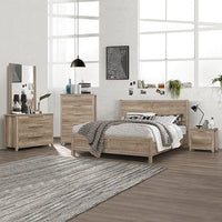 5 Pieces Bedroom Suite Natural Wood Like MDF Structure King Size Oak Colour Bed, Bedside Table, Tallboy & Dresser Furniture Kings Warehouse 