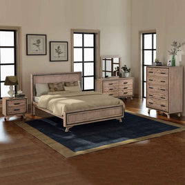 5 Pieces Bedroom Suite Queen Size Silver Brush in Acacia Wood Construction Bed, Bedside Table, Tallboy & Dresser Home & Garden Kings Warehouse