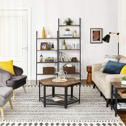 5-Tier Bookshelf Rack, Rustic Brown and Black Furniture Kings Warehouse 