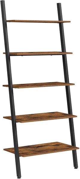 5-Tier Bookshelf Rack, Rustic Brown and Black Furniture Kings Warehouse