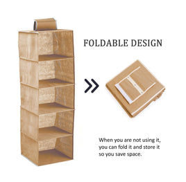 5 Tier Shelf Hanging Closet Organizer and Storage for Clothes (Beige) bedroom furniture Kings Warehouse