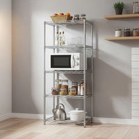 5 Tier Silver Metal Storage Rack Shelving Wire Shelf Furniture Kings Warehouse 