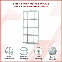 5 Tier Silver Metal Storage Rack Shelving Wire Shelf Furniture Kings Warehouse 