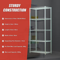 5 Tier Silver Metal Storage Rack Shelving Wire Shelf Furniture Kings Warehouse 