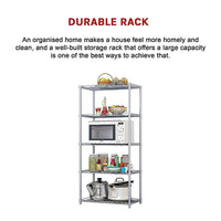 5 Tier Silver Metal Storage Rack Shelving Wire Shelf Furniture Kings Warehouse 