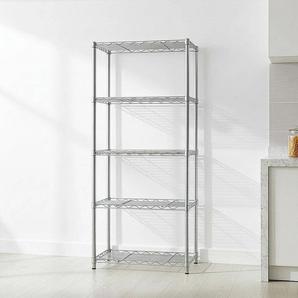 5 Tier Silver Metal Storage Rack Shelving Wire Shelf Furniture Kings Warehouse 
