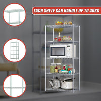 5 Tier Silver Metal Storage Rack Shelving Wire Shelf Furniture Kings Warehouse 