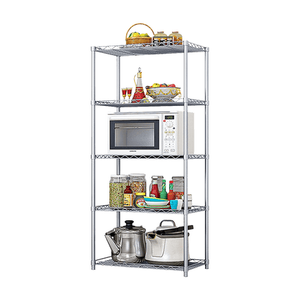 5 Tier Silver Metal Storage Rack Shelving Wire Shelf Furniture Kings Warehouse 