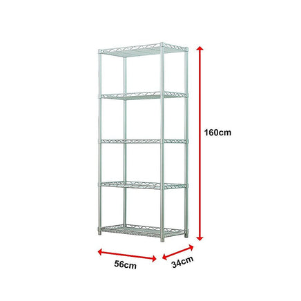 5 Tier Silver Metal Storage Rack Shelving Wire Shelf Furniture Kings Warehouse 