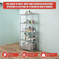 5 Tier Silver Metal Storage Rack Shelving Wire Shelf Furniture Kings Warehouse 