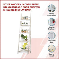 5 Tier Wooden Ladder Shelf Stand Storage Book Shelves Shelving Display Rack Furniture Kings Warehouse 