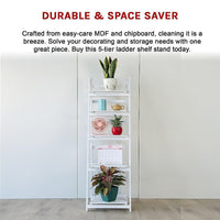 5 Tier Wooden Ladder Shelf Stand Storage Book Shelves Shelving Display Rack Furniture Kings Warehouse 