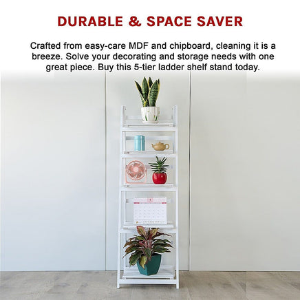 5 Tier Wooden Ladder Shelf Stand Storage Book Shelves Shelving Display Rack Furniture Kings Warehouse 