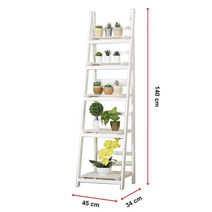 5 Tier Wooden Ladder Shelf Stand Storage Book Shelves Shelving Display Rack Furniture Kings Warehouse 
