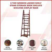 5 Tier Wooden Ladder Shelf Stand Storage Book Shelves Shelving Display Rack Furniture Kings Warehouse 