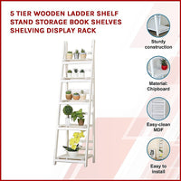 5 Tier Wooden Ladder Shelf Stand Storage Book Shelves Shelving Display Rack Kings Warehouse 