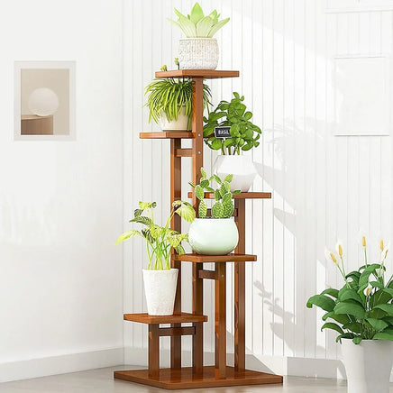 5 Tiers Vertical Bamboo Plant Stand Staged Flower Shelf Rack Outdoor Garden Furniture Kings Warehouse 