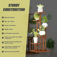 5 Tiers Vertical Bamboo Plant Stand Staged Flower Shelf Rack Outdoor Garden Furniture Kings Warehouse 