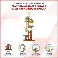 5 Tiers Vertical Bamboo Plant Stand Staged Flower Shelf Rack Outdoor Garden Furniture Kings Warehouse 