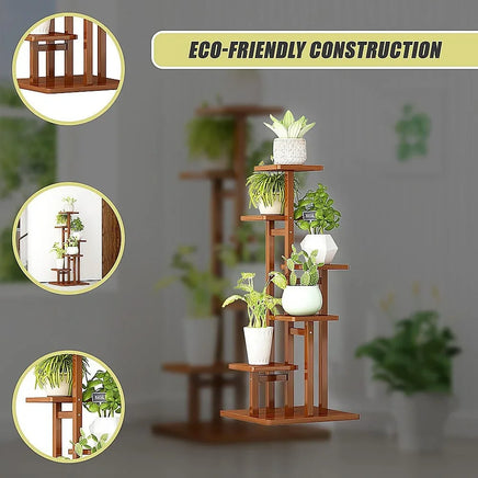 5 Tiers Vertical Bamboo Plant Stand Staged Flower Shelf Rack Outdoor Garden Furniture Kings Warehouse 