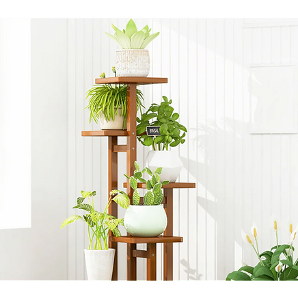 5 Tiers Vertical Bamboo Plant Stand Staged Flower Shelf Rack Outdoor Garden Furniture Kings Warehouse 