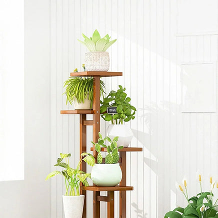 5 Tiers Vertical Bamboo Plant Stand Staged Flower Shelf Rack Outdoor Garden Furniture Kings Warehouse 