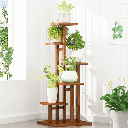 5 Tiers Vertical Bamboo Plant Stand Staged Flower Shelf Rack Outdoor Garden Furniture Kings Warehouse 