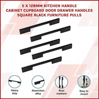 5 x 128mm Kitchen Handle Cabinet Cupboard Door Drawer Handles square Black furniture pulls Furniture Kings Warehouse 