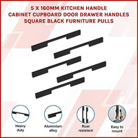 5 x 160mm Kitchen Handle Cabinet Cupboard Door Drawer Handles square Black furniture pulls Furniture Kings Warehouse 