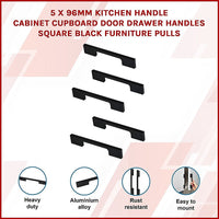 5 x 96mm Kitchen Handle Cabinet Cupboard Door Drawer Handles square Black furniture pulls Furniture Kings Warehouse 