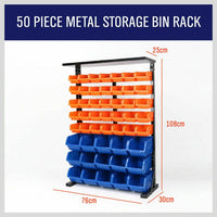 50-Piece Bin Wall Mounted Parts and Tool Storage Rack Organizer Rack for Workshop Tools Home & Garden Kings Warehouse 