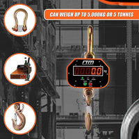 5000kg Electronic Crane Scales Industrial Hanging Digital Weight Tools Kings Warehouse 