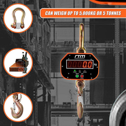 5000kg Electronic Crane Scales Industrial Hanging Digital Weight Tools Kings Warehouse 