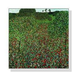 50cmx50cm Field of Poppies by Gustav Klimt White Frame Canvas Wall Art Kings Warehouse