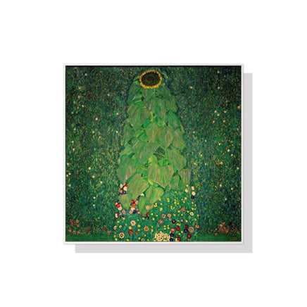 50cmx50cm Sunflower by Gustav Klimt White Frame Canvas Wall Art Kings Warehouse 