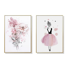 50cmx70cm Dancing Ballerina in Paris 2 Sets Gold Frame Canvas Wall Art Kings Warehouse