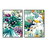 50cmx70cm Toucan and orchid 2 Sets Black Frame Canvas Wall Art Kings Warehouse 