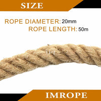 50m Sisal 20mm Rope Natural Twine Cord Thick Jute Hemp Manila Crafting Home Decor Kings Warehouse 