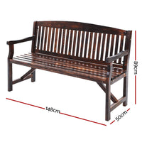 5FT Outdoor Garden Bench Wooden 3 Seat Chair Patio Furniture Charcoal Furniture Kings Warehouse 