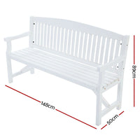 5FT Outdoor Garden Bench Wooden 3 Seat Chair Patio Furniture White Furniture Kings Warehouse 