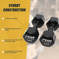 5kg Dumbbells Pair PVC Hand Weights Rubber Coated Sports & Fitness Kings Warehouse 