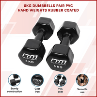 5kg Dumbbells Pair PVC Hand Weights Rubber Coated Sports & Fitness Kings Warehouse 